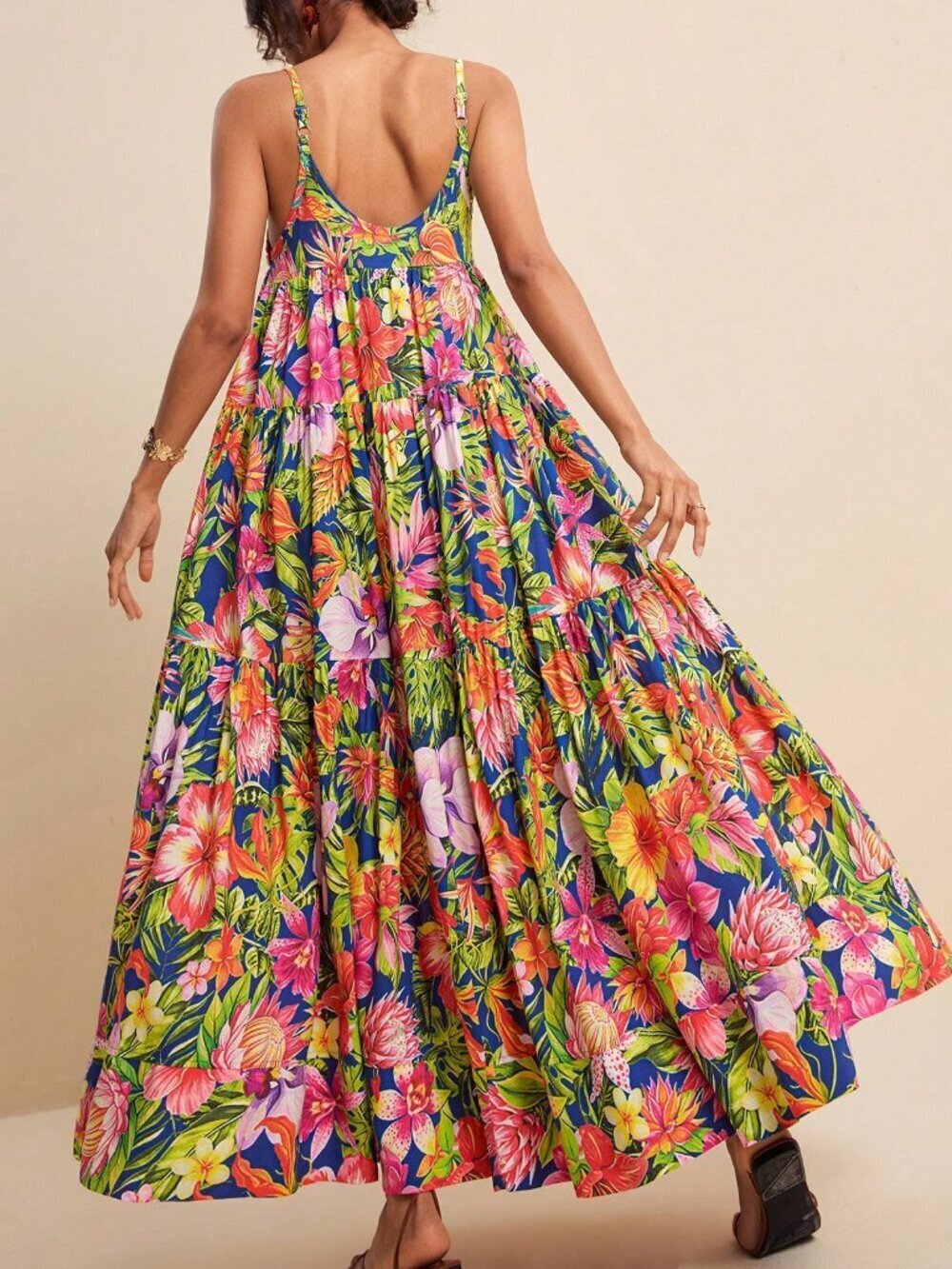 Multicolor Boho Elegant Women's Tropical Floral Vacation Dress - Picture 2 of 7